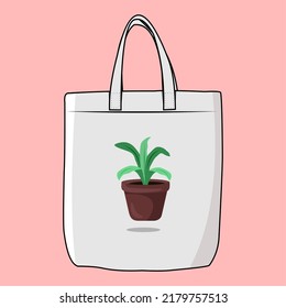 Vector Illustration goodie bag, reusable tote bag for shopping, cotton fabric bag, no plastic lifestyle, zero waste concept, isolated vector icon