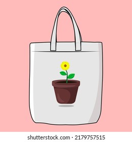 Vector Illustration goodie bag, reusable tote bag for shopping, cotton fabric bag, no plastic lifestyle, zero waste concept, isolated vector icon