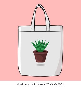 Vector Illustration goodie bag, reusable tote bag for shopping, cotton fabric bag, no plastic lifestyle, zero waste concept, isolated vector icon