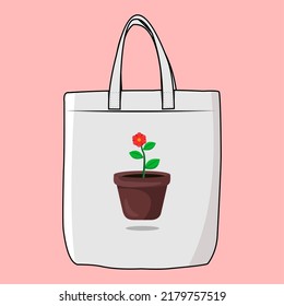 Vector Illustration goodie bag, reusable tote bag for shopping, cotton fabric bag, no plastic lifestyle, zero waste concept, isolated vector icon