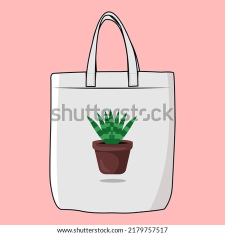 Vector Illustration goodie bag, reusable tote bag for shopping, cotton fabric bag, no plastic lifestyle, zero waste concept, isolated vector icon