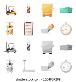 Vector illustration of goods and cargo icon. Set of goods and warehouse stock vector illustration.
