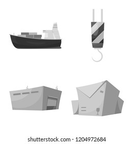 Vector illustration of goods and cargo icon. Set of goods and warehouse stock vector illustration.