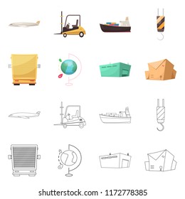 Vector illustration of goods and cargo logo. Set of goods and warehouse stock vector illustration.