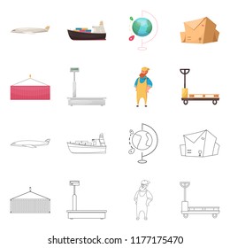 Vector illustration of goods and cargo logo. Collection of goods and warehouse stock symbol for web.