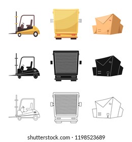Vector illustration of goods and cargo logo. Set of goods and warehouse stock symbol for web.