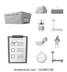 Vector illustration of goods and cargo logo. Set of goods and warehouse stock symbol for web.