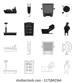 Vector illustration of goods and cargo sign. Collection of goods and warehouse vector icon for stock.