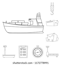 Vector illustration of goods and cargo sign. Set of goods and warehouse stock vector illustration.