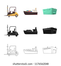 Vector illustration of goods and cargo sign. Set of goods and warehouse stock vector illustration.