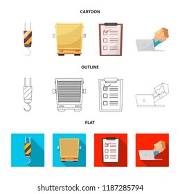 Vector illustration of goods and cargo sign. Set of goods and warehouse vector icon for stock.
