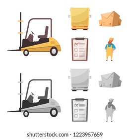 Vector illustration of goods and cargo symbol. Set of goods and warehouse vector icon for stock.
