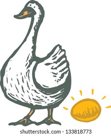 Vector Illustration Of Goose And Golden Egg