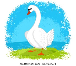 Vector illustration of a goose on background of nature