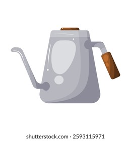 A vector illustration of a gooseneck kettle, designed for pour-over coffee brewing. This image highlights the kettle's sleek design and long, slender spout, perfect for controlled pouring.