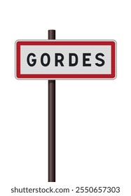 Vector illustration of the Gordes commune entrance road sign on metallic pole