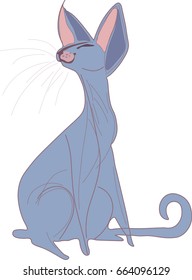 Vector illustration of a gorgeous, blue, slim, cartoon cat. Isolated beautiful cat. Blue kitty. Gracious cat. Graceful cat. Slim kitten