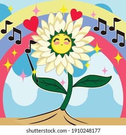 vector illustration of a gorgeous flower conductor singing to the universe