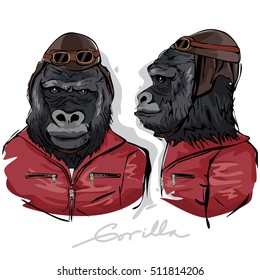 A vector illustration of Gorilla Dressed as Human Pilot