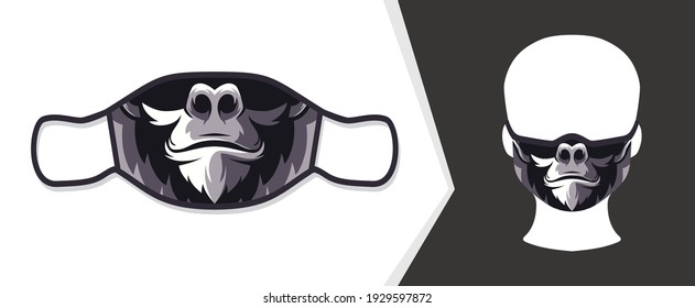 Vector illustration of a gorilla face in a mask