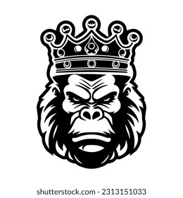 Vector illustration of a gorilla head with a crown, isolated image, on a white background