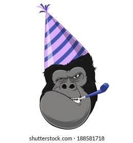 Vector illustration: Gorilla head with hat