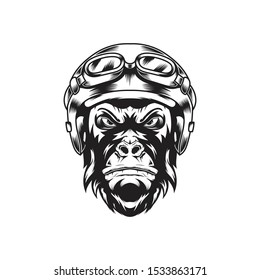Vector illustration of Gorilla head with helmet for motorcycle riders logo or other sports