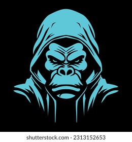 Vector illustration of a gorilla head in a hood, isolated image, on a white background