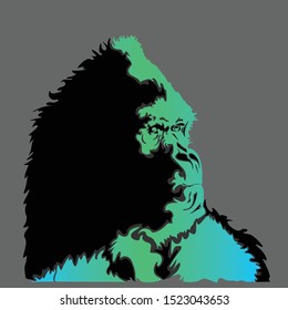Vector illustration, gorilla head on a dark background. Can be used for printing on T-shirts, flyers, etc. Vector illustration