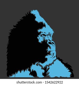 Vector illustration, gorilla head on a dark background. Can be used for printing on T-shirts, flyers, etc. Vector illustration
