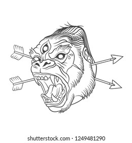 Vector illustration,  gorilla head  Vintage Gorilla / King Kong Head Old School Tattoo Illustration