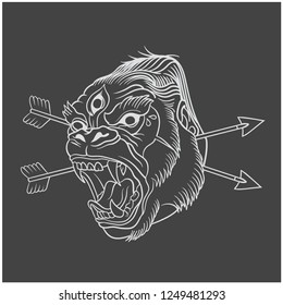 Vector illustration,  gorilla head  Vintage Gorilla / King Kong Head Old School Tattoo Illustration