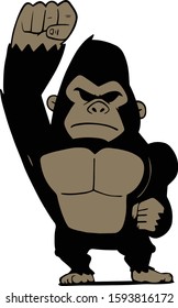 Vector illustration of a gorilla raising his fist on white background. Personified gorilla character.