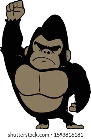 Vector illustration of a gorilla raising his fist on white background. Personified gorilla character.