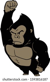 Vector illustration of a gorilla raising his fist on white background. Personified gorilla character.
