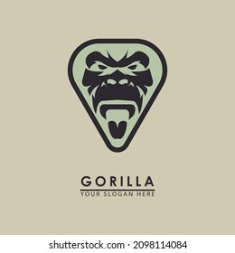 vector illustration of a gorilla roaring in a triangle for a logo icon. abstract flat design of animals, outdoors and business.