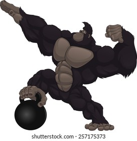 Vector illustration, gorilla showing his biceps, weight