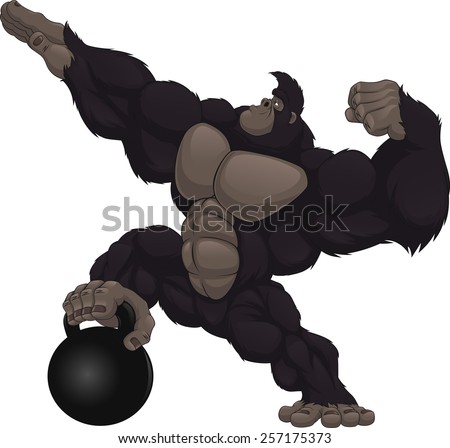 Vector illustration, gorilla showing his biceps, weight