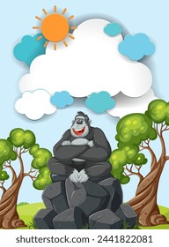 Vector illustration of a gorilla sitting on rocks.