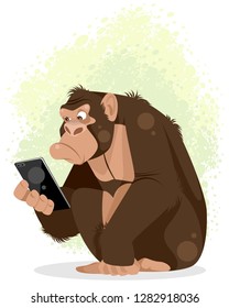 Vector illustration of a gorilla with smartphone