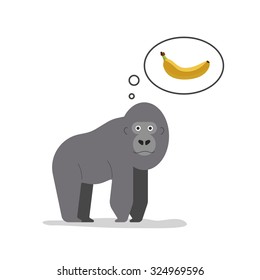 Vector illustration of gorilla and a speech bubble with banana inside
