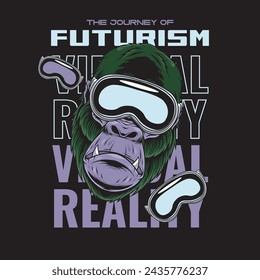 Vector Illustration of Gorilla wearing VR Glasses with Vintage Hand Drawing Style Available for Tshirt Design