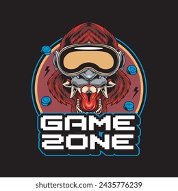 Vector Illustration of Gorilla wearing VR Glasses with Vintage Hand Drawing Style Available for Tshirt Design
