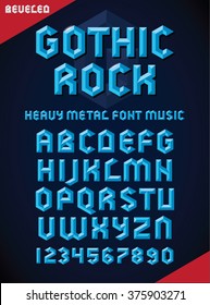 Vector Illustration Of Gothic Font, Beveled Alphabet And Numbers. Upper Case.