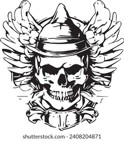 Vector Illustration of Gothic sign with human skull and wings.