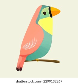 Vector illustration of a Gouldian Finch bird sitting on a branch isolated on a flat background