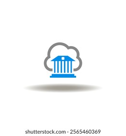 Vector illustration of government building and electronic weи data cloud. Symbol of e-governance. Icon of digital government.