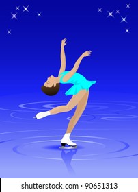 Vector Illustration of a graceful female figure skater on ice.