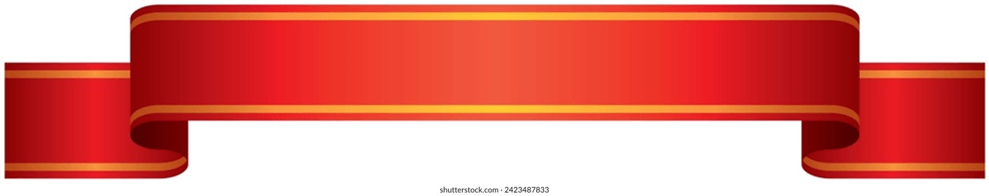 Vector illustration of Gradation ribbon with gold line 1 (red)