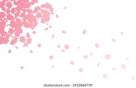 Vector illustration of Gradation silhouette background of falling cherry blossom petals (pink)